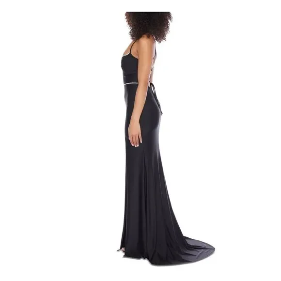 B DARLIN Womens Black Rhinestone-trim Lace-up Back Dress Juniors 34 Prom